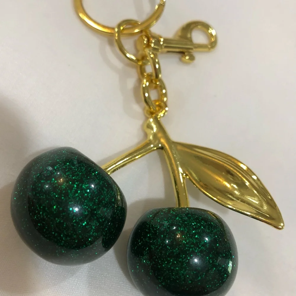 Gold-Tone Green Glitter Cherry Keychain - Women Accessories - Picture 2 of 3